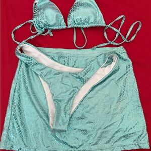 Stylish Green Snake Print Bikini Set